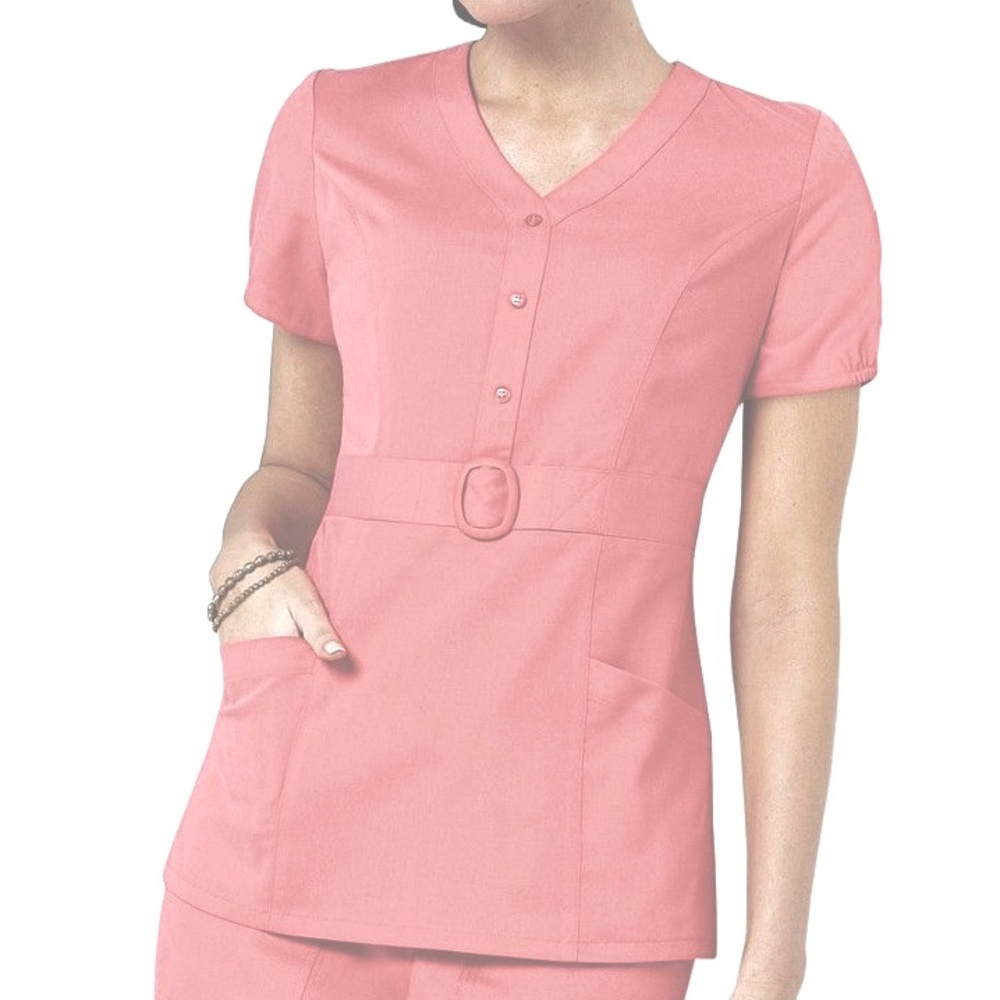 Grey’s Anatomy pink quartz buckle scrub top